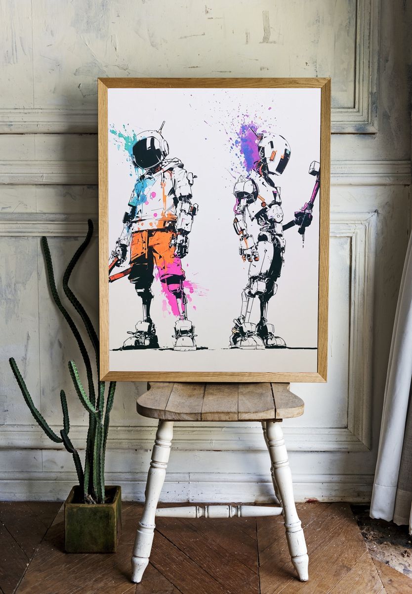Astronaut Duo Digital Art Poster. — room view 1