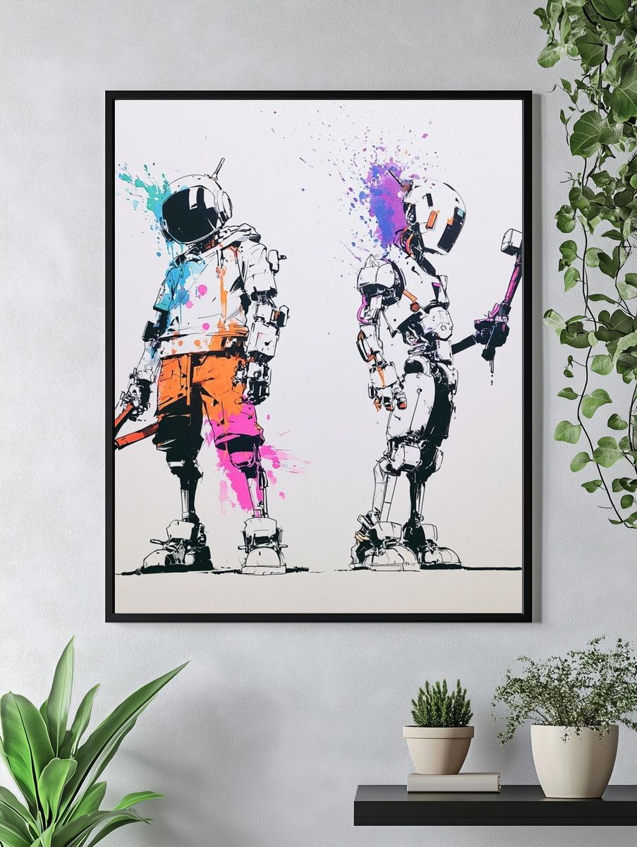 Astronaut Duo Digital Art Poster. — room view 4
