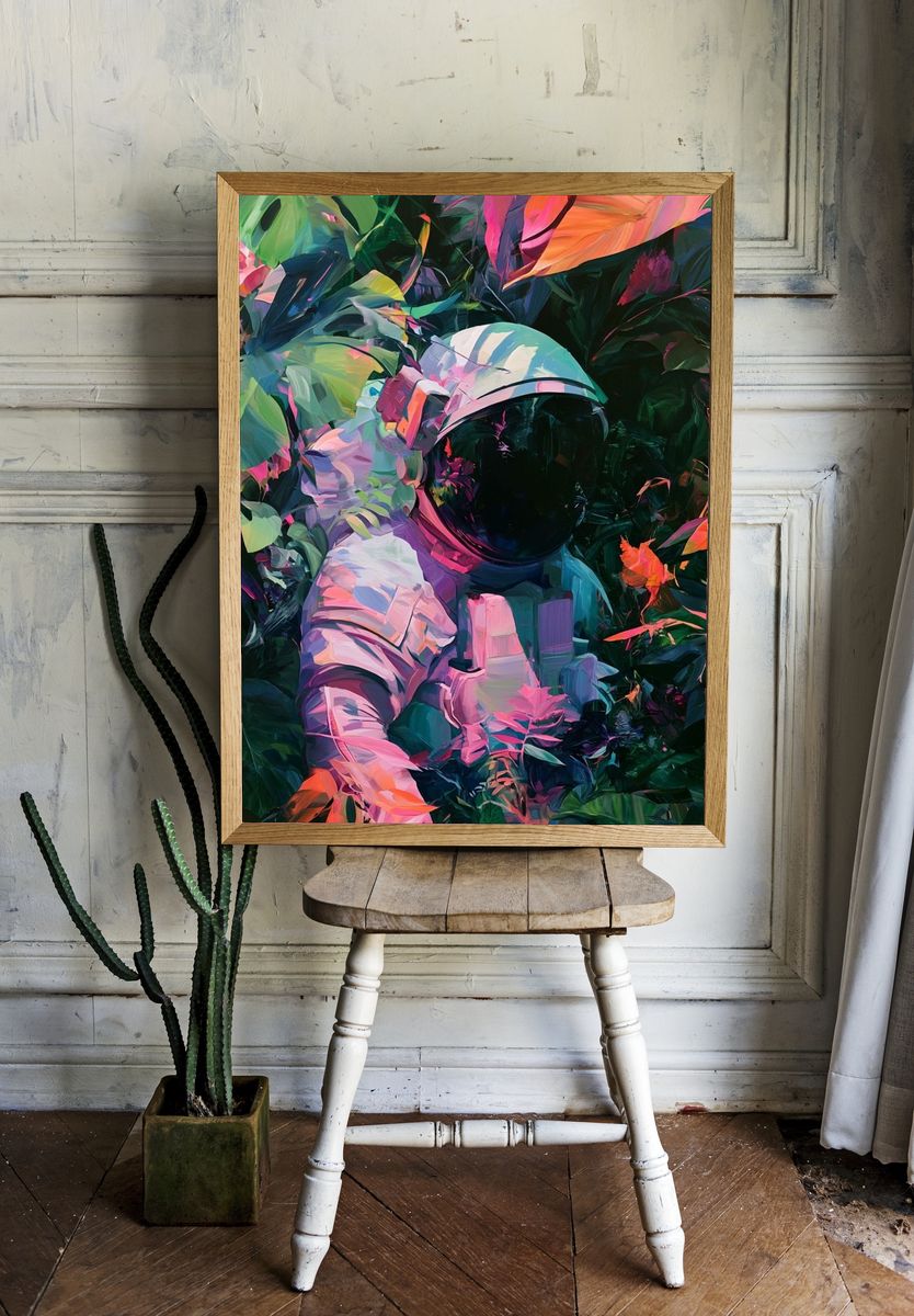 Astronaut Jungle Digital-Art Poster. — room view 1