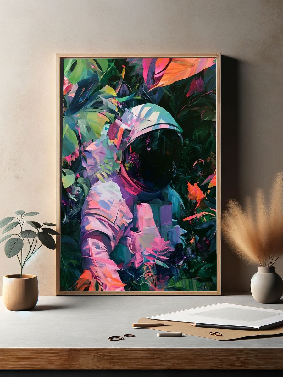 Astronaut Jungle Digital-Art Poster. — room view 2