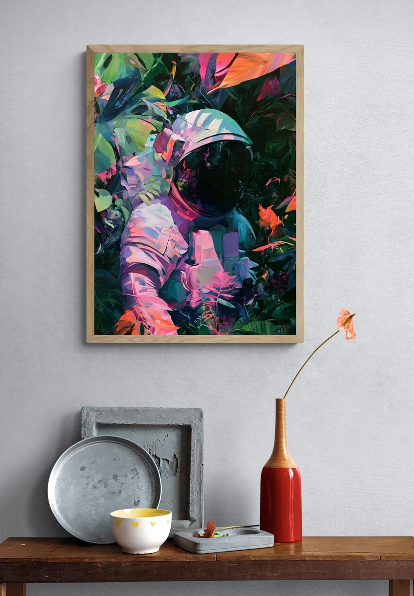 Astronaut Jungle Digital-Art Poster. — room view 3