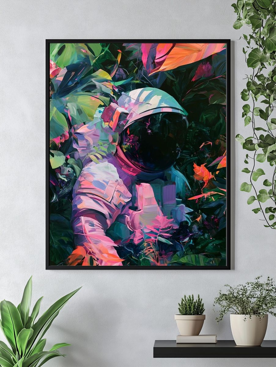 Astronaut Jungle Digital-Art Poster. — room view 4