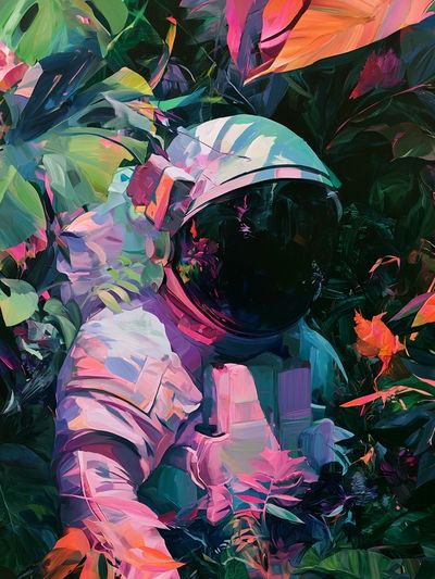 Astronaut Jungle Digital-Art Poster.