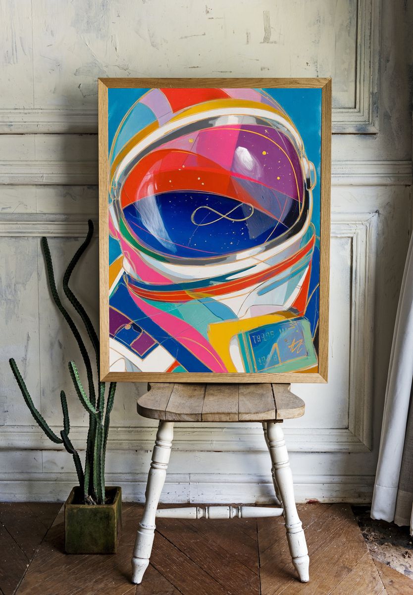 Colorful Astronaut — Digital Art Print. room preview