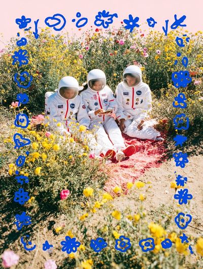 Astronauts in Wildflower Field Poster. poster print
