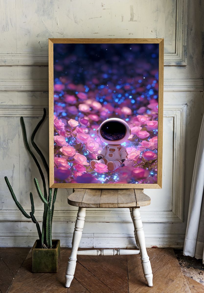 Astronaut in Flower Field — Digital Art Print room preview