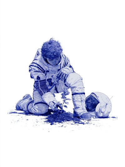 Astronaut Planting Seed Illustration Poster. poster print