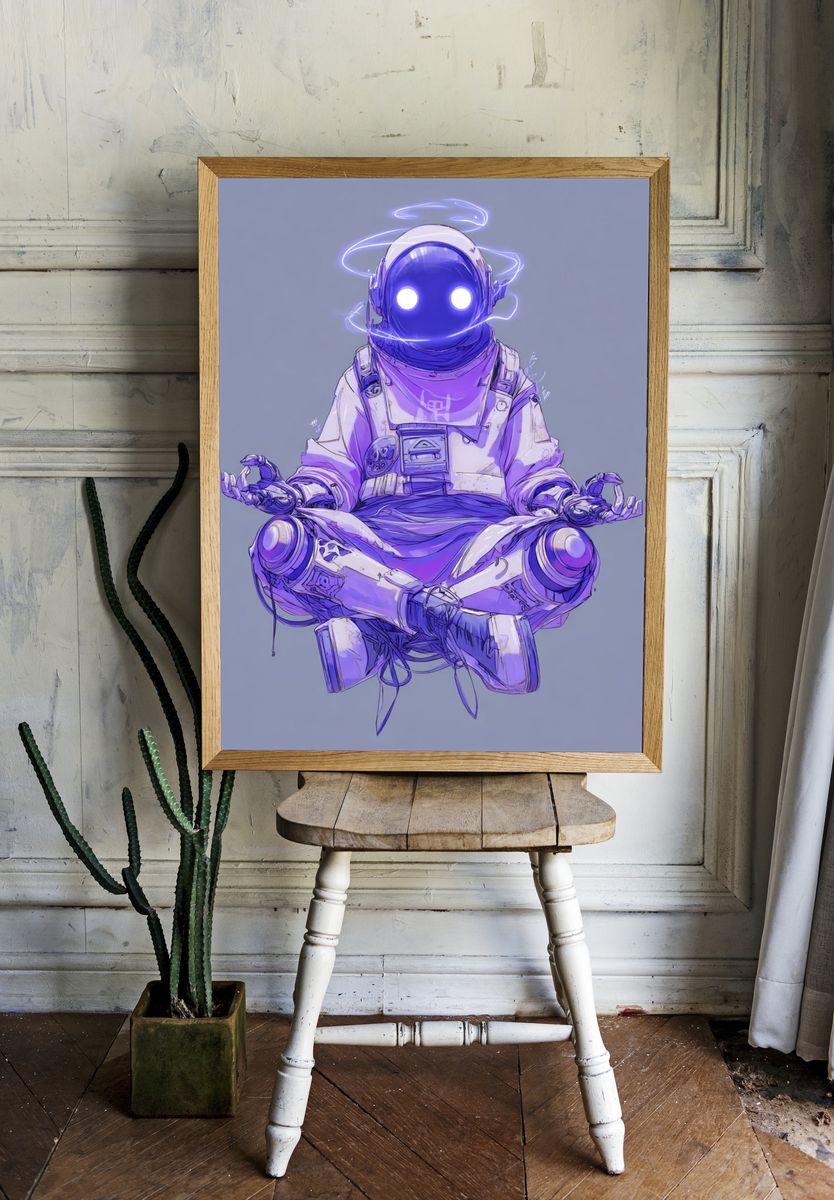 Meditating Astronaut Digital Art Poster room preview