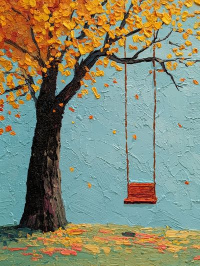 Autumn Tree with Swing — Fine Art Print. poster