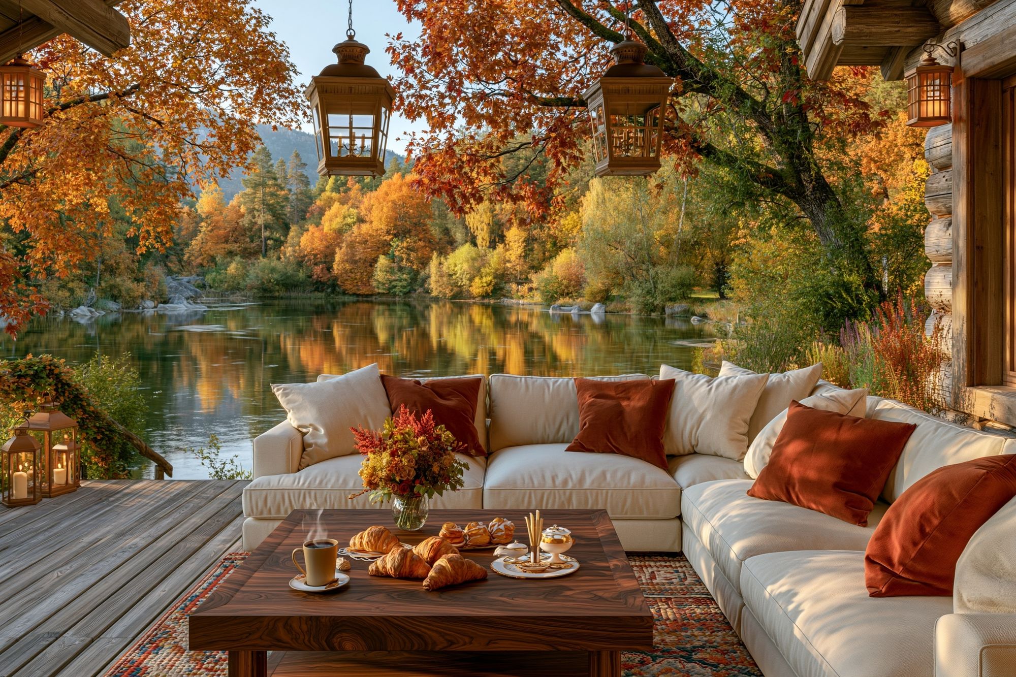 Autumn Lakeside Cabin Photography Poster. poster — photography art