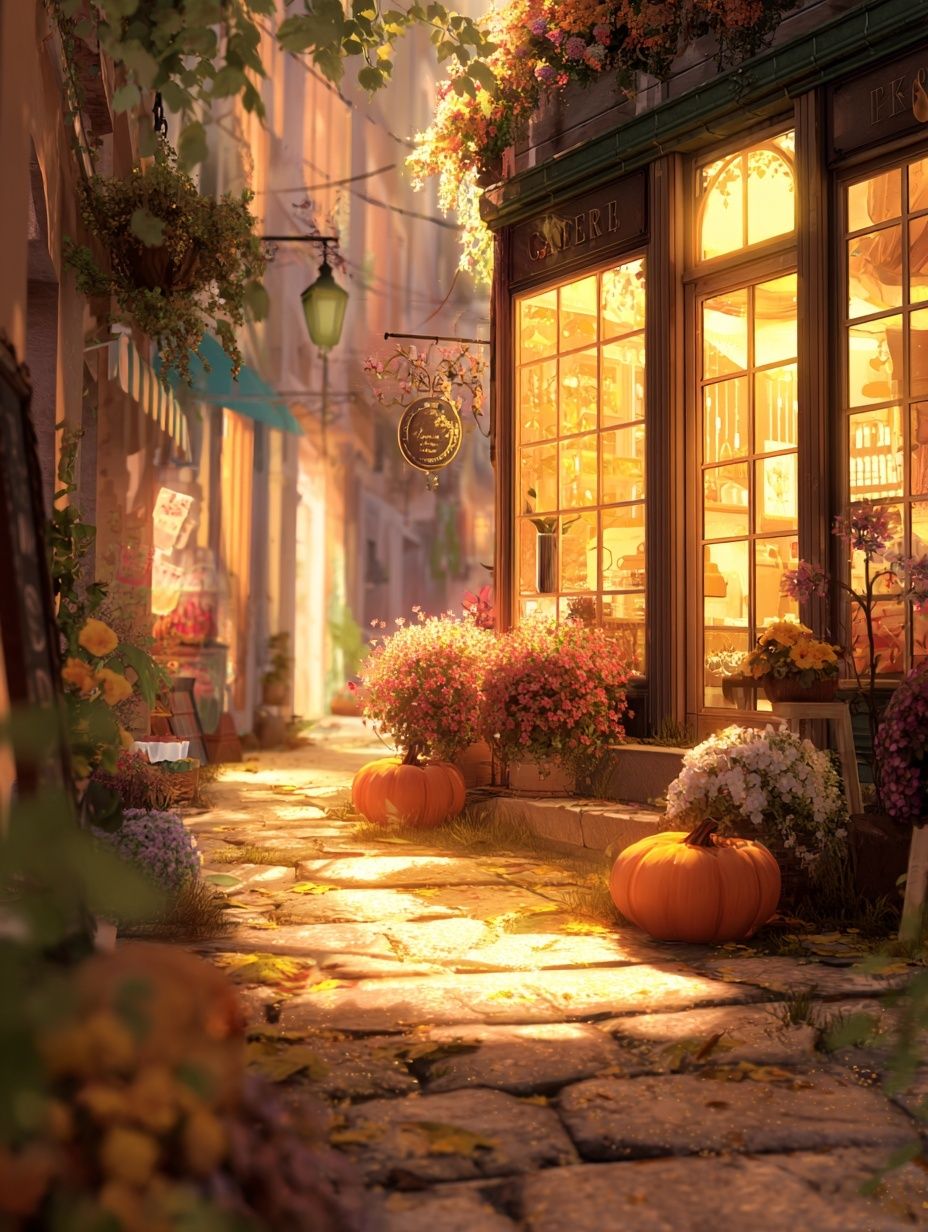 Charming Autumn Street — Illustration Print. poster detail