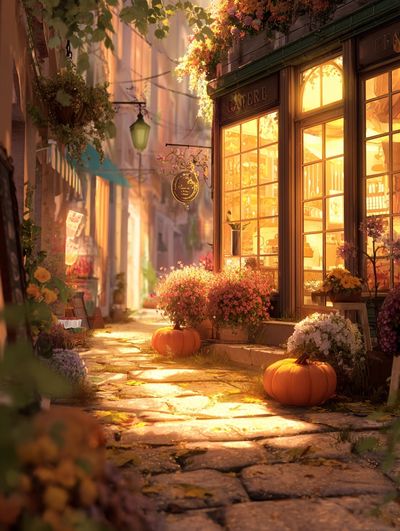 Charming Autumn Street — Illustration Print. poster print