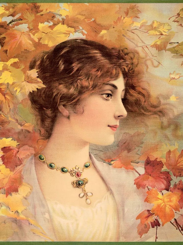 Aesthetic woman Autumn, chromolithograph print. poster detail