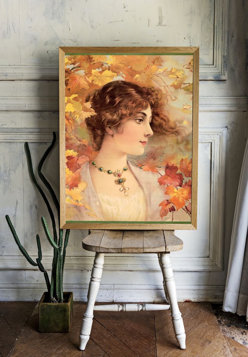 Aesthetic woman Autumn, chromolithograph print. — room view 1