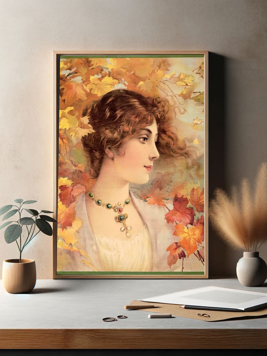 Aesthetic woman Autumn, chromolithograph print. — room view 2