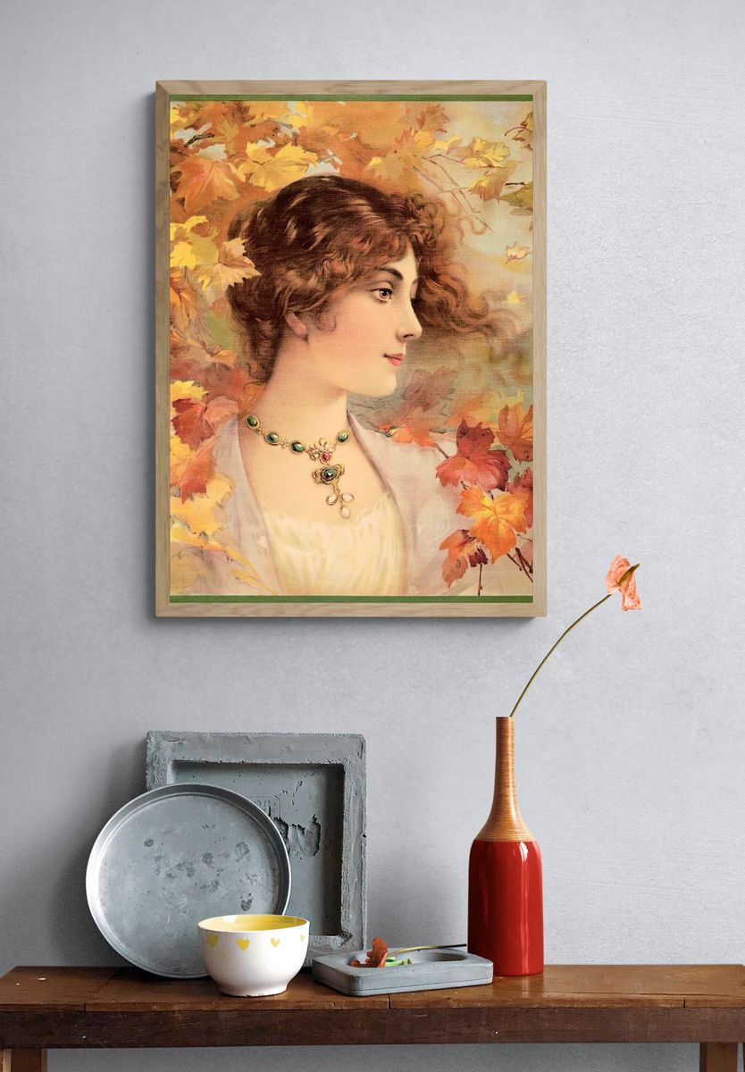 Aesthetic woman Autumn, chromolithograph print. — room view 3