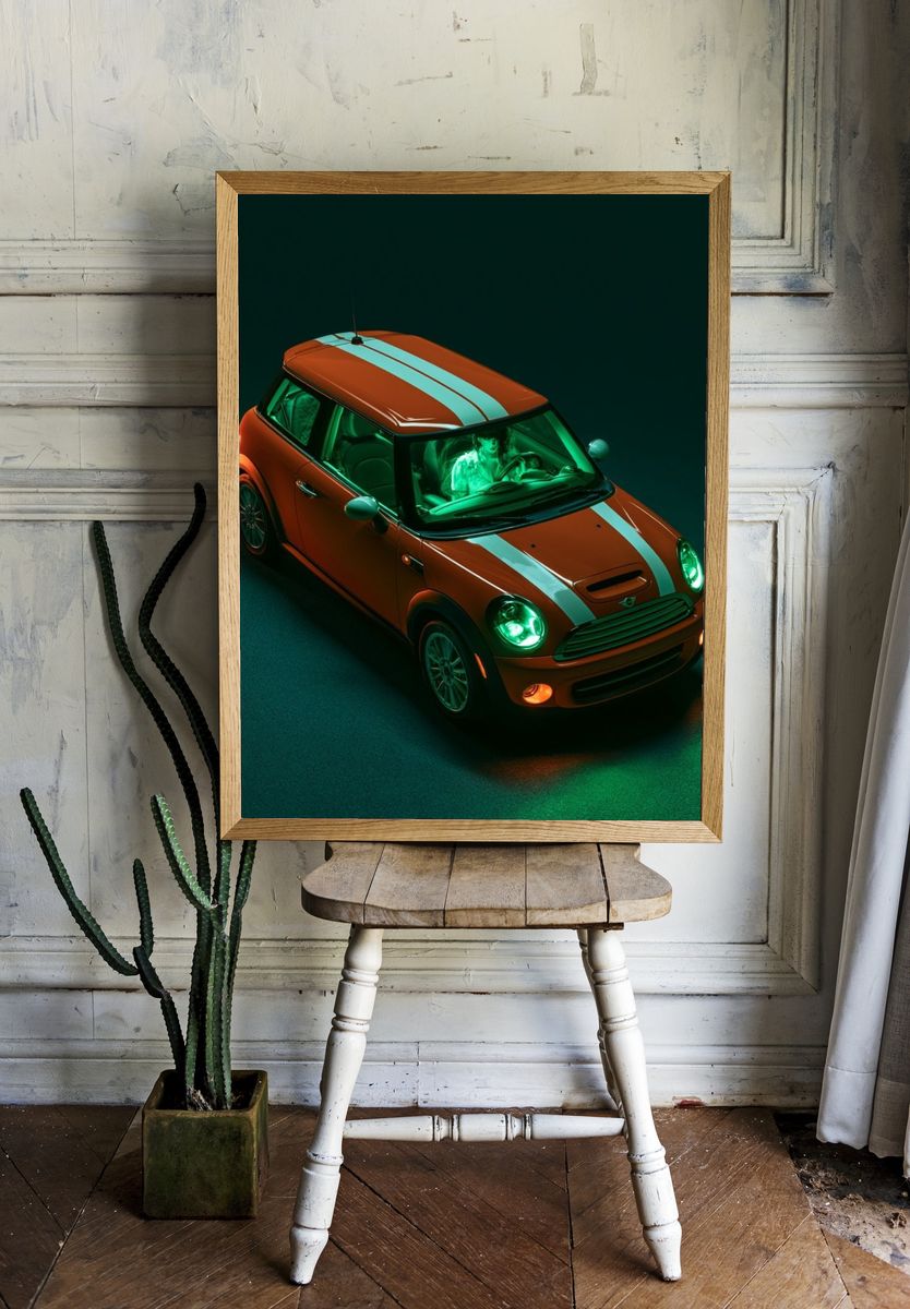 Mini Cooper Neon Drive Poster. room preview