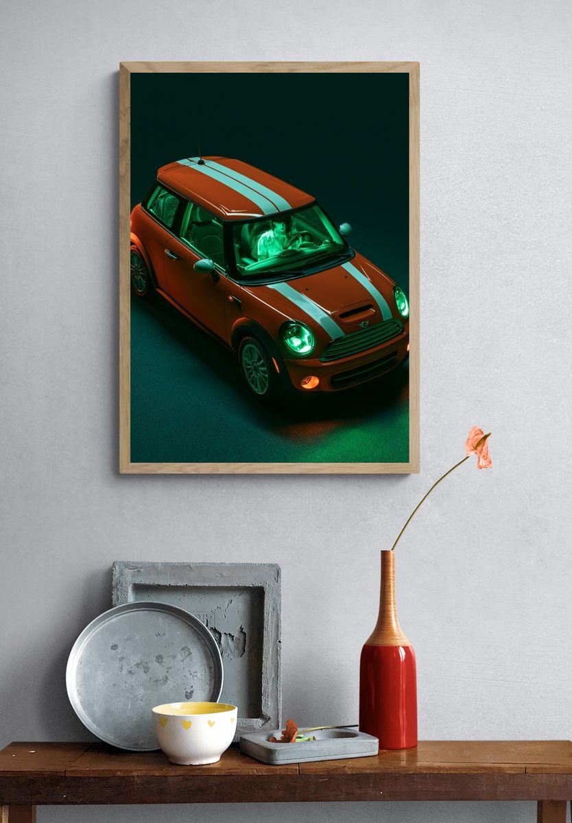 Mini Cooper Neon Drive Poster. — room view 3