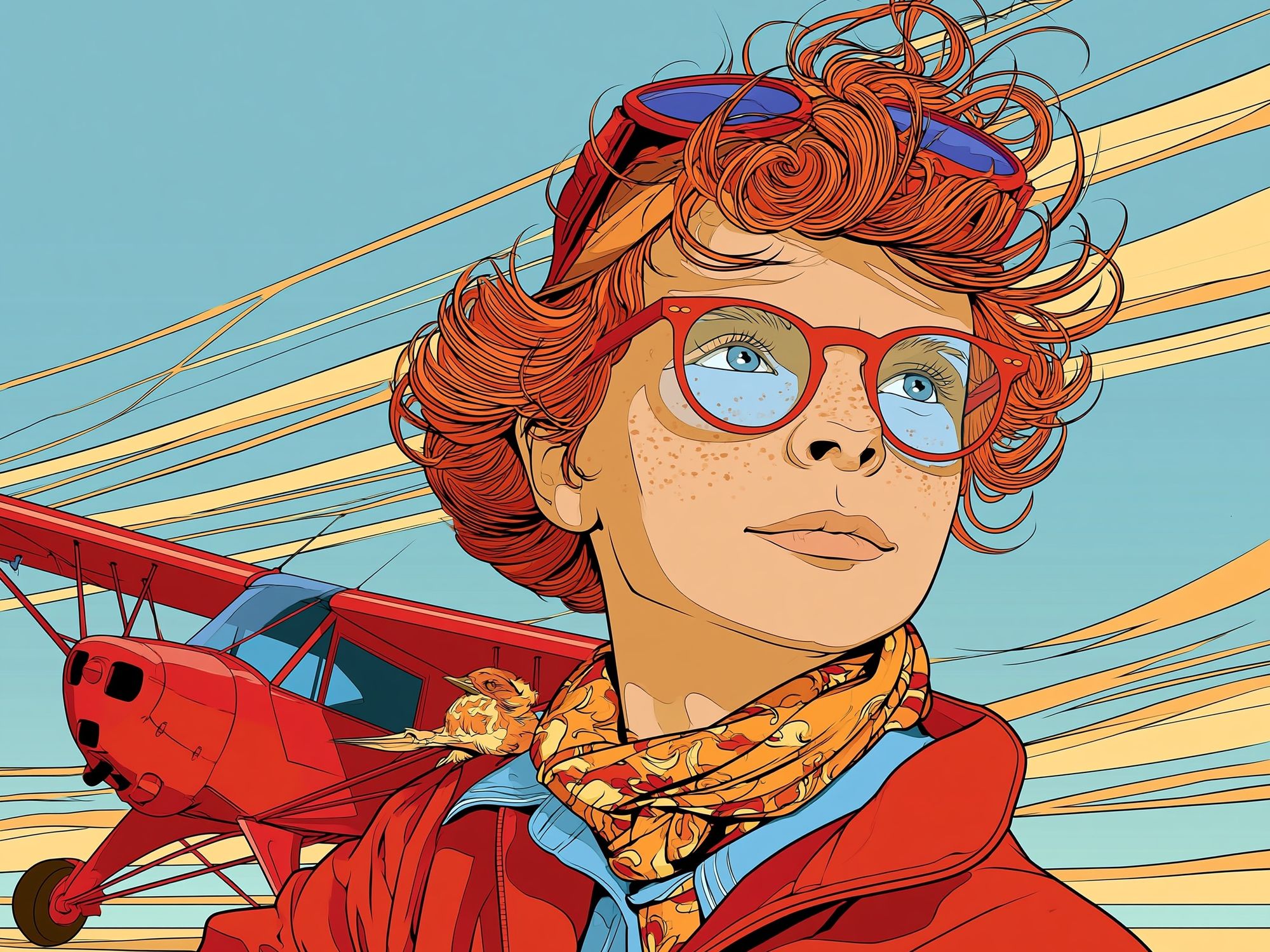 Red-Haired Aviator Portrait Print. poster detail