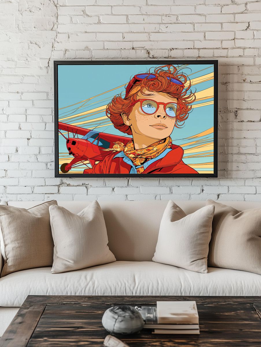 Red-Haired Aviator Portrait Print. room preview