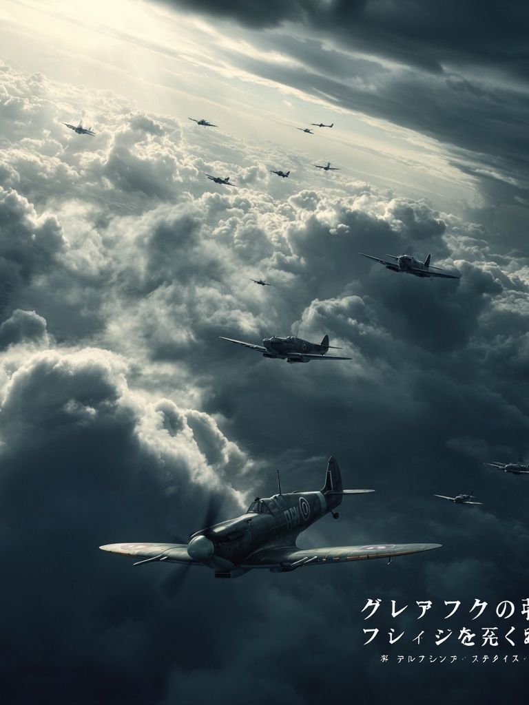 Spitfire Squadron in Storm Clouds Poster. poster — illustration art