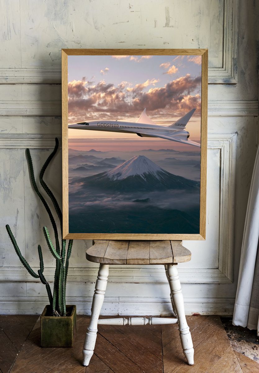 Supersonic Jet Over Volcano Print. — room view 1