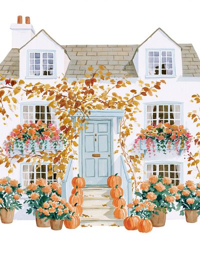 Autumn Cottage Watercolor Print. poster