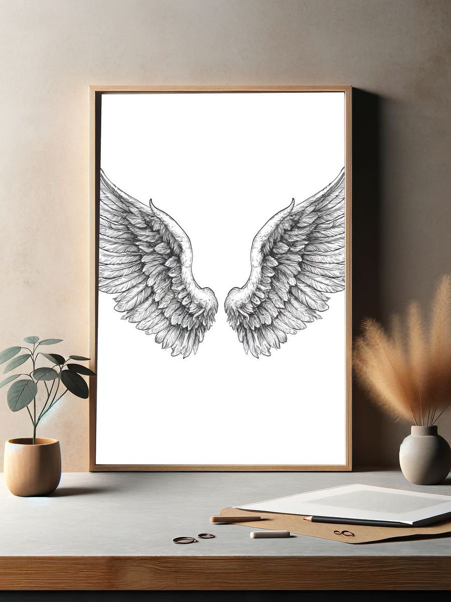Angel Wings Line-Art Poster. — room view 2
