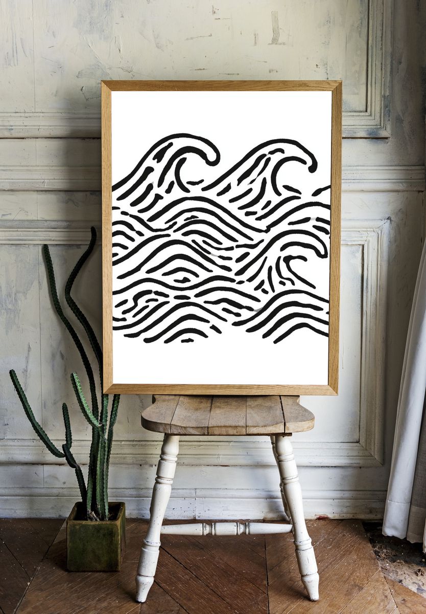 Abstract Wave Line Art Poster. — room view 1