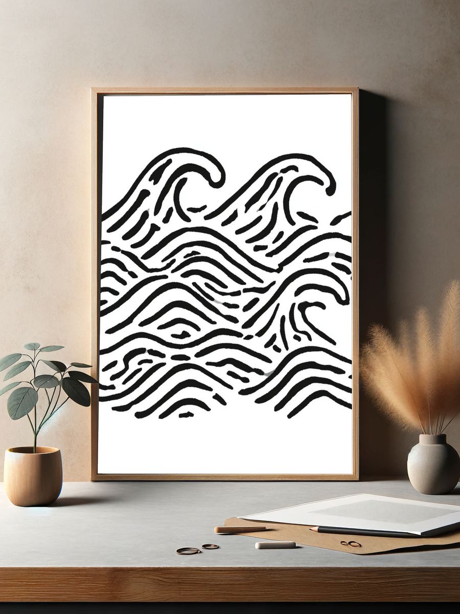 Abstract Wave Line Art Poster. — room view 2