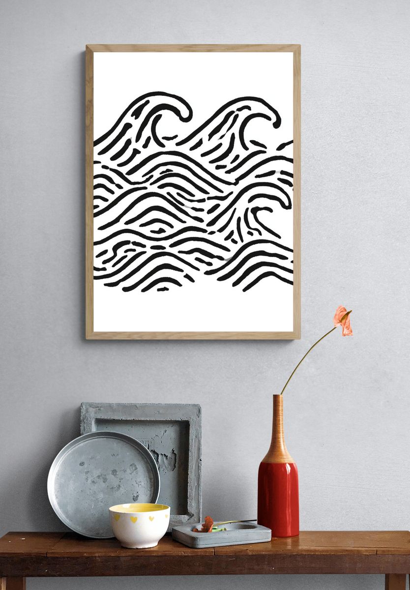Abstract Wave Line Art Poster. — room view 3