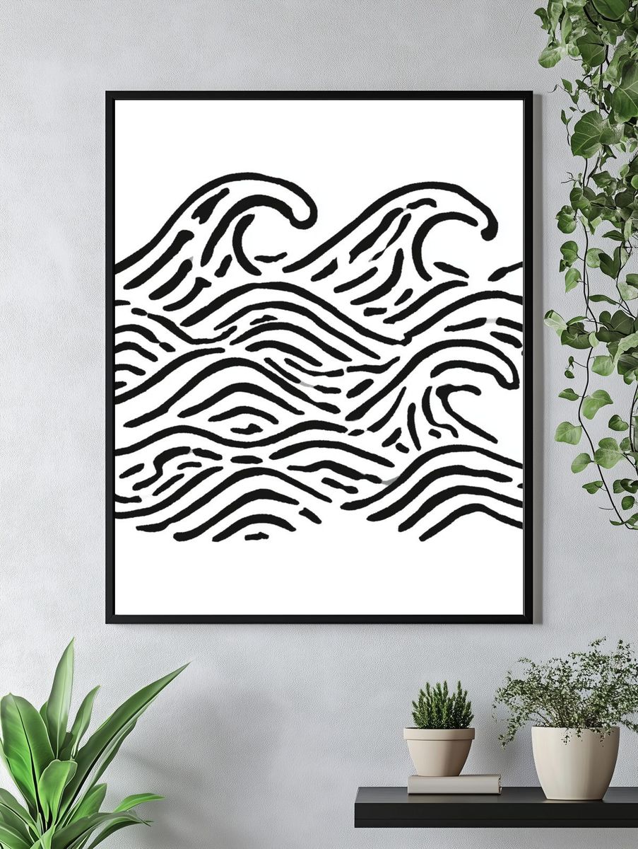 Abstract Wave Line Art Poster. — room view 4