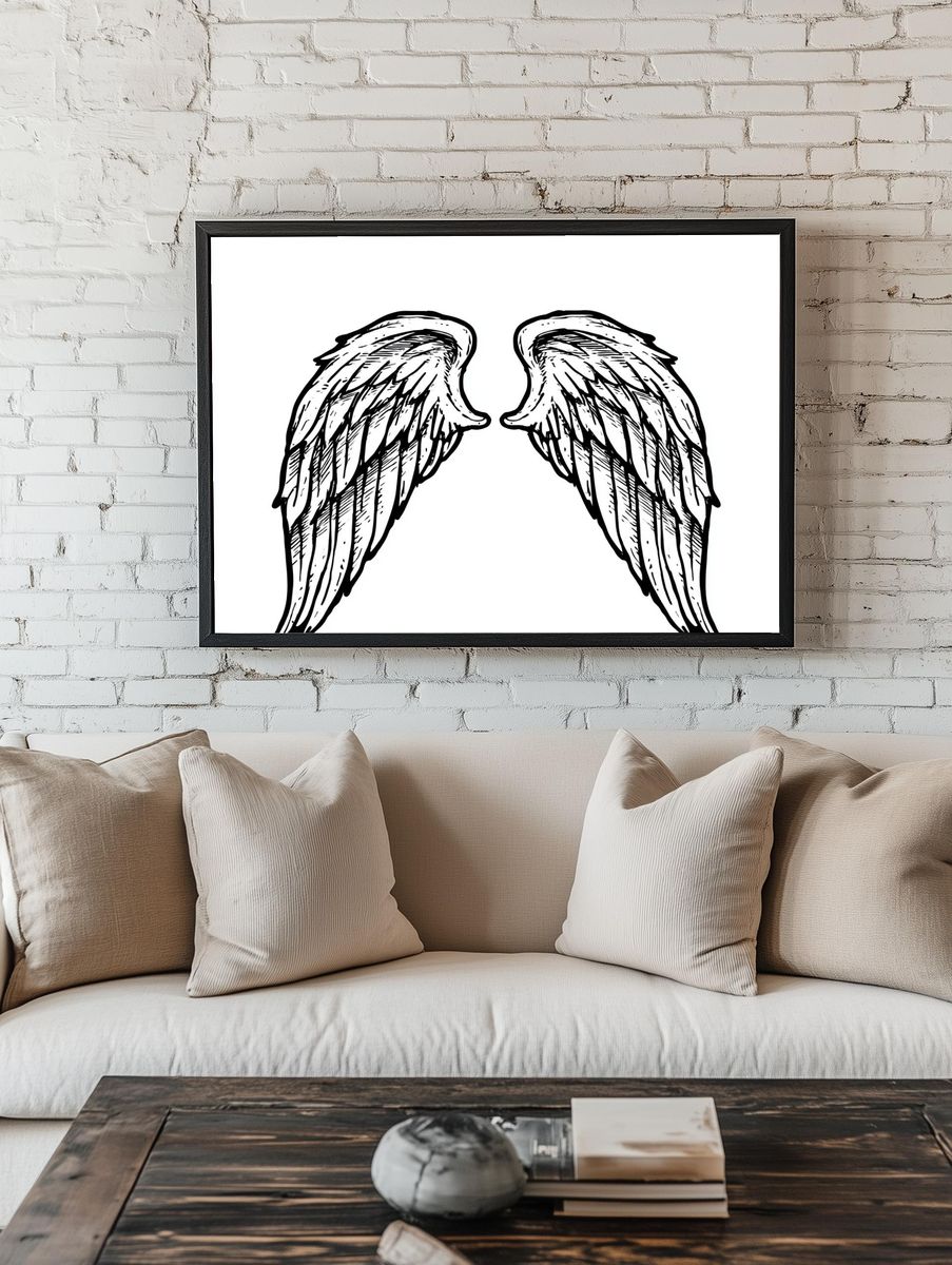 Angel Wings Line Art Poster. — room view 1