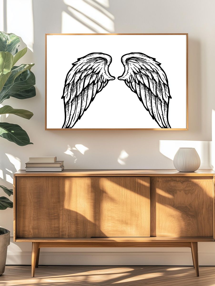 Angel Wings Line Art Poster. — room view 3