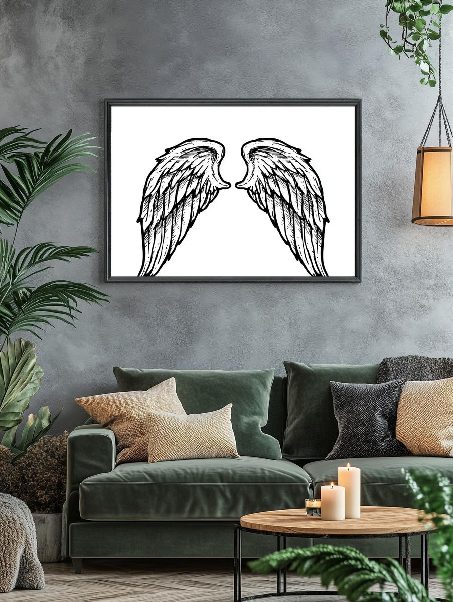 Angel Wings Line Art Poster. — room view 4