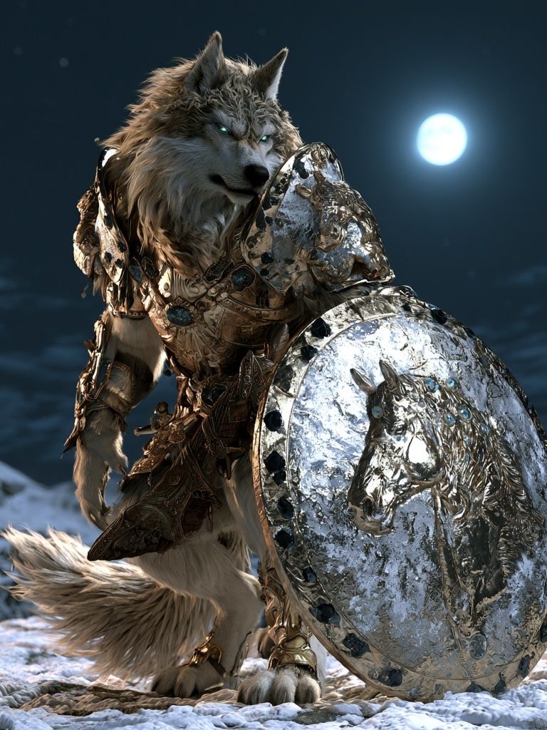 Armored Wolf Moonlight Illustration Poster. poster detail