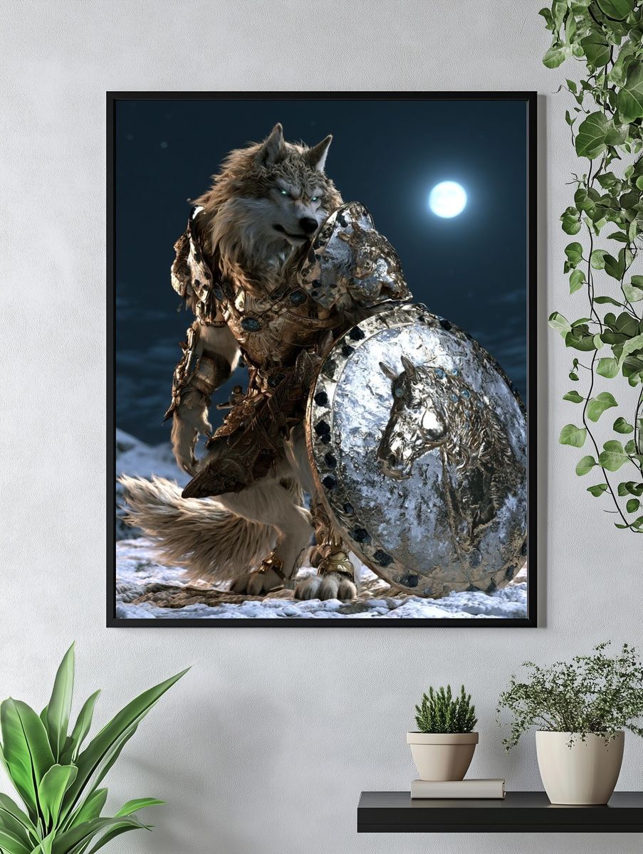 Armored Wolf Moonlight Illustration Poster. — room view 4