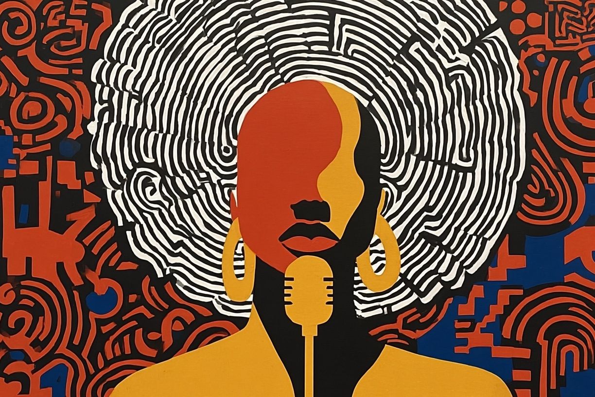 Abstract Woman with Microphone — Art Print. poster — illustration art