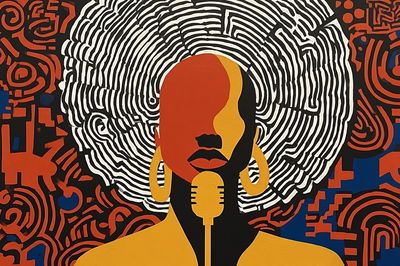 Abstract Woman with Microphone — Art Print. poster print