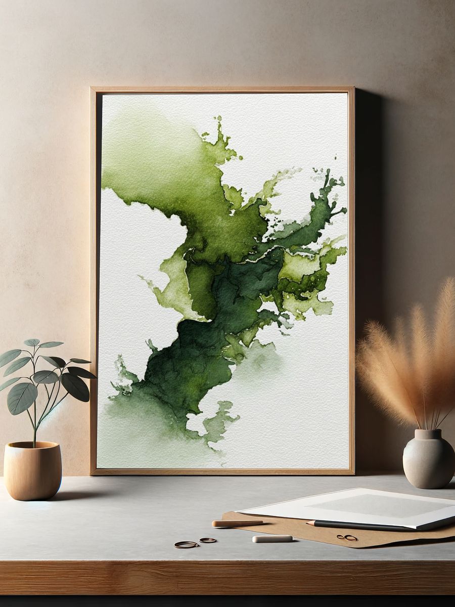 Abstract Green Watercolor Poster. — room view 2