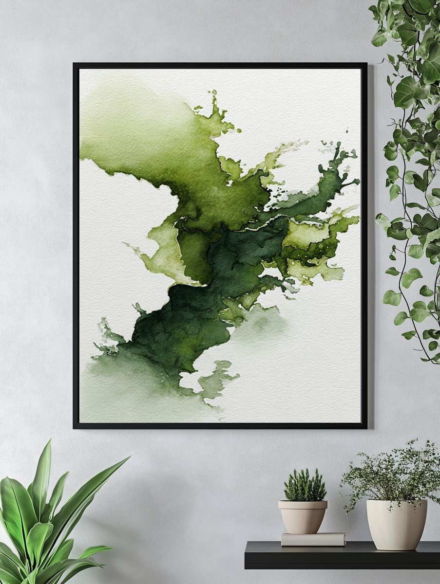 Abstract Green Watercolor Poster. — room view 4