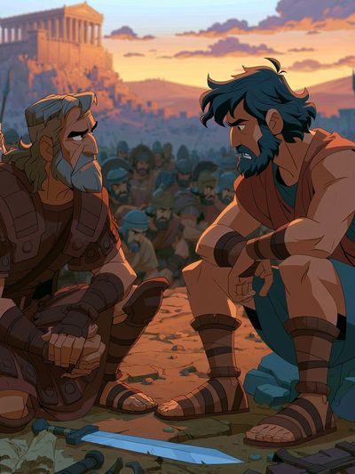 Ancient Warriors at Sunset Poster. poster