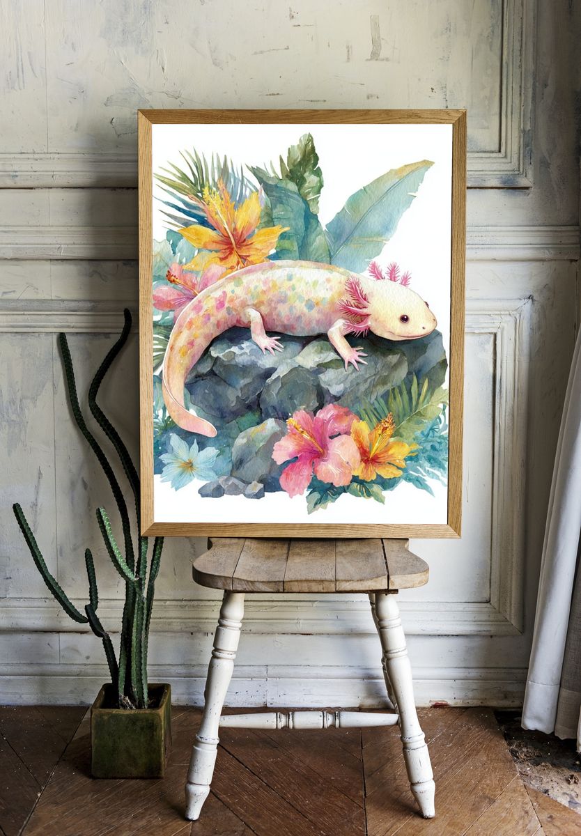 Axolotl Watercolor Poster room preview