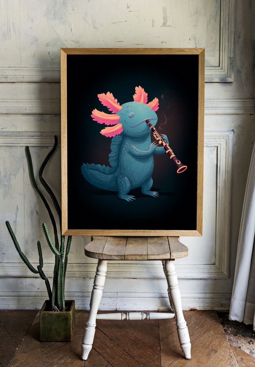 Axolotl Clarinet Illustration Poster. — room view 1