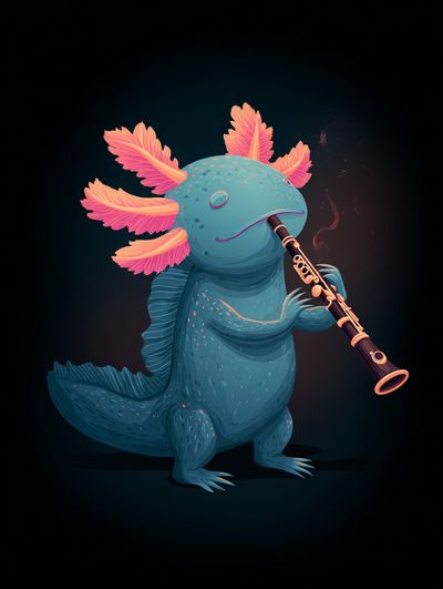 Axolotl Clarinet Illustration Poster. poster