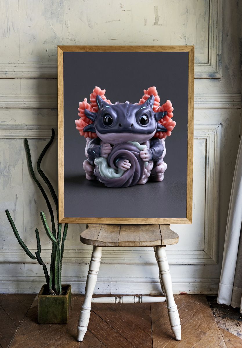 Axolotl Figurine Illustration Poster. — room view 1