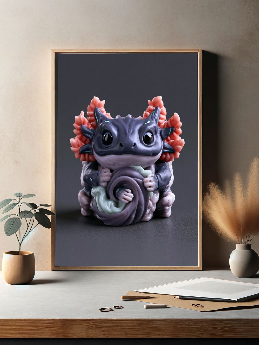 Axolotl Figurine Illustration Poster. — room view 2
