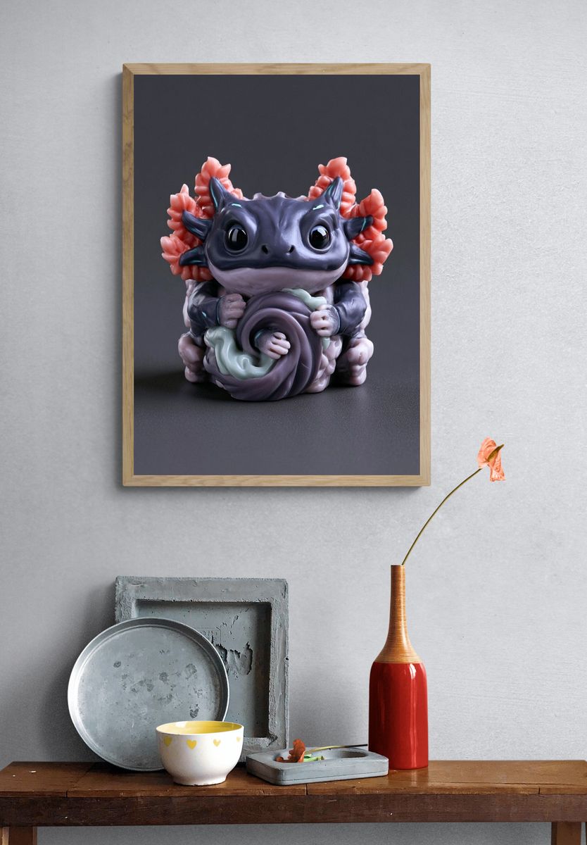 Axolotl Figurine Illustration Poster. — room view 3