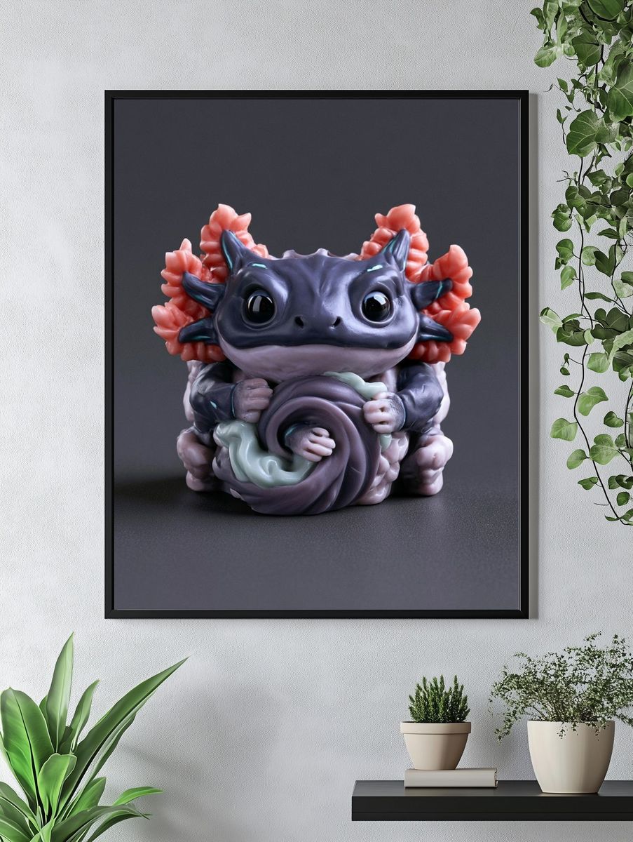 Axolotl Figurine Illustration Poster. — room view 4