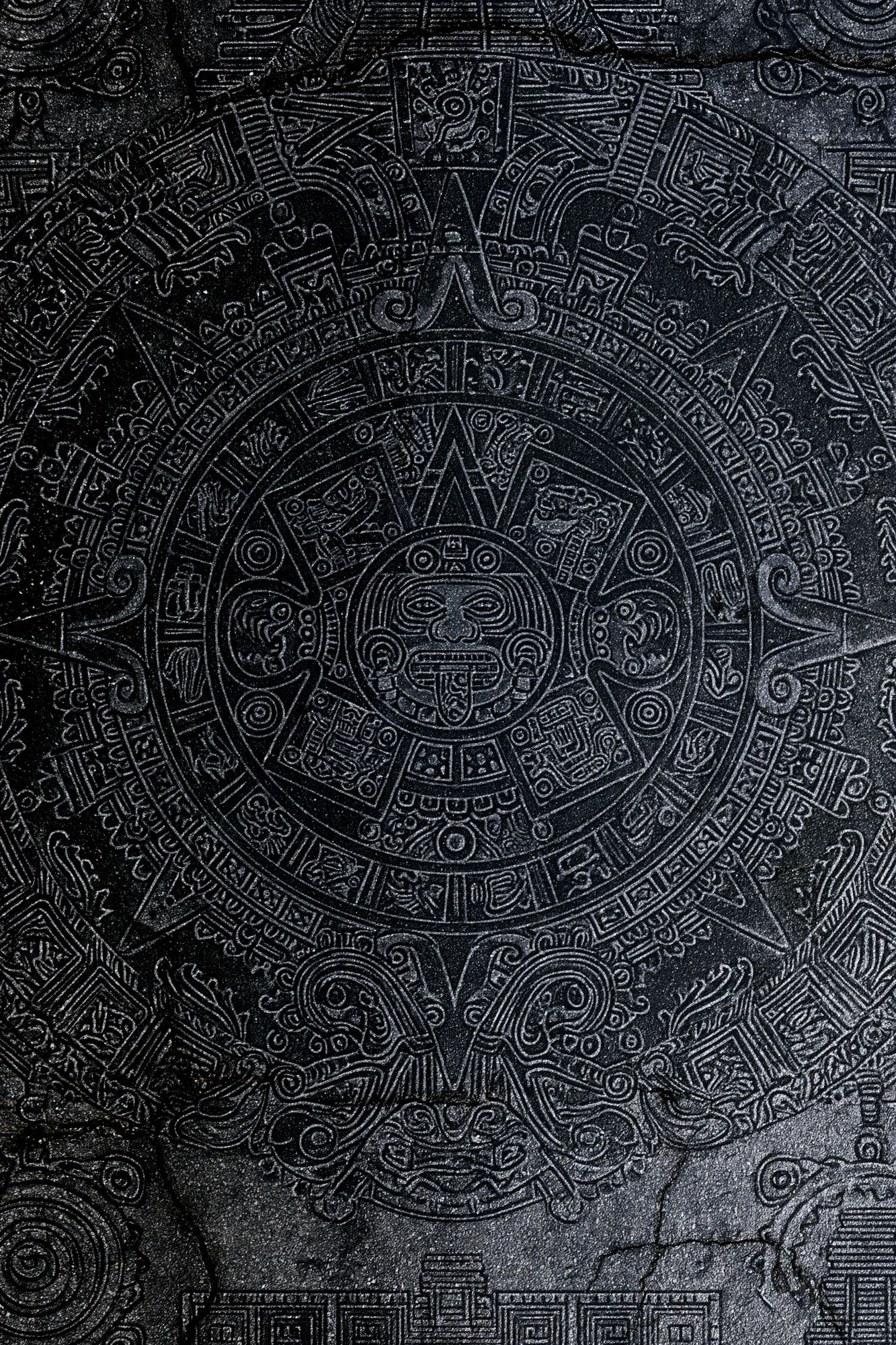 Aztec Sun Stone Black Print. poster detail